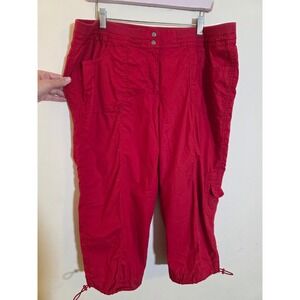 Chicos Red Cropped Cargo Pants Capris Bungee Hem Size 3 Large 1B205293